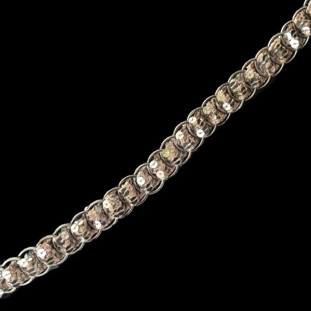 Vintage Sequin Crochet Ring Belt Silver Circles Tie Closure 1970s Small/Medium